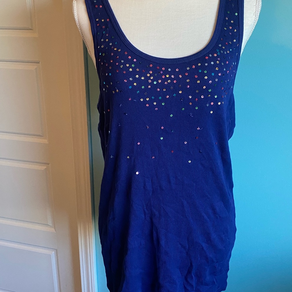 Blue Tank Top with Multicolored Sequins